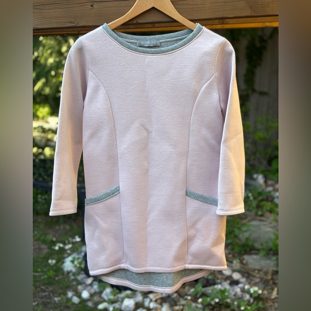Pink and Gray Long Sleeve Top, Lightweight Pink Sweatshirt, casual pink tunic
